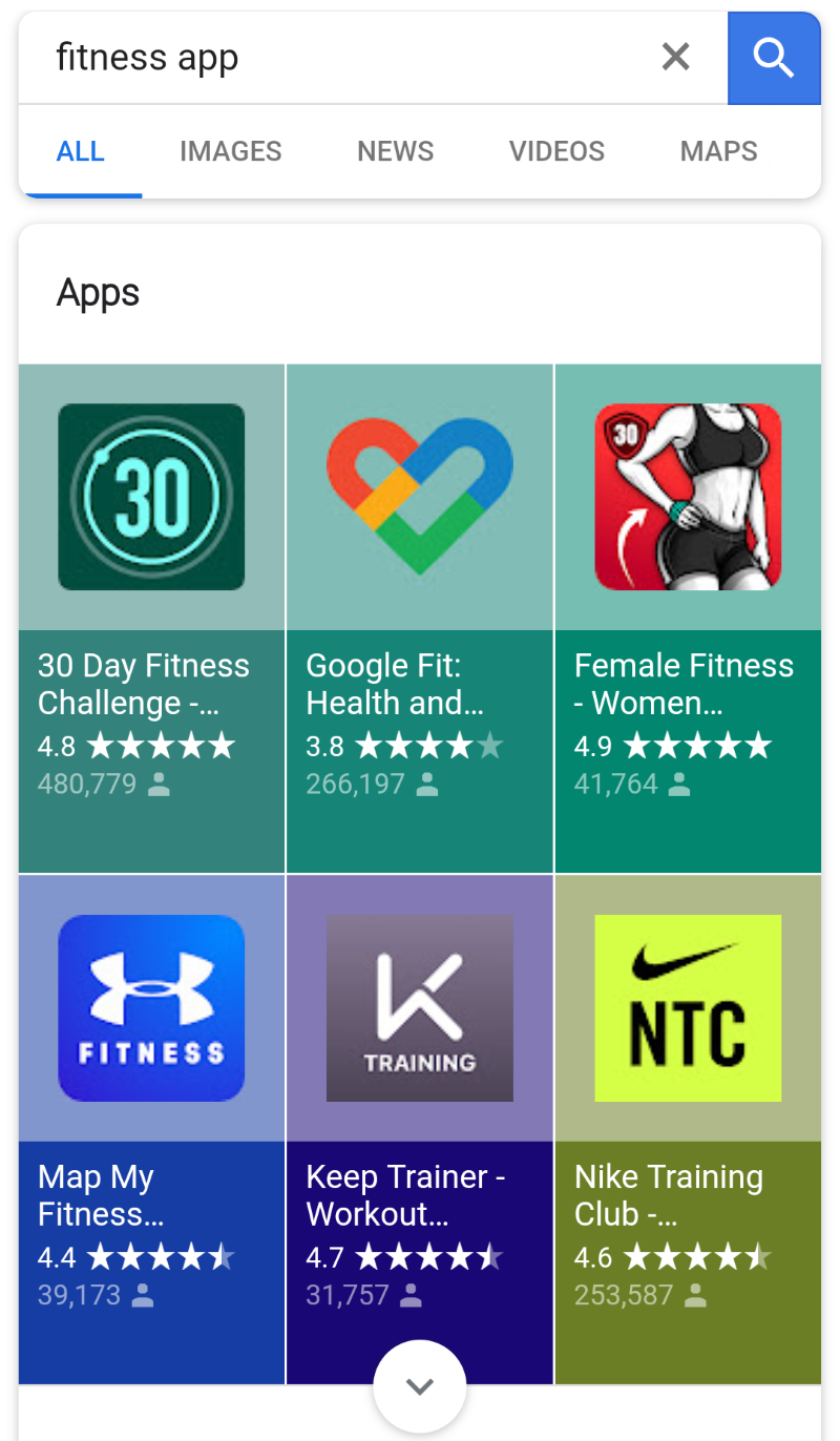google search, fitness app