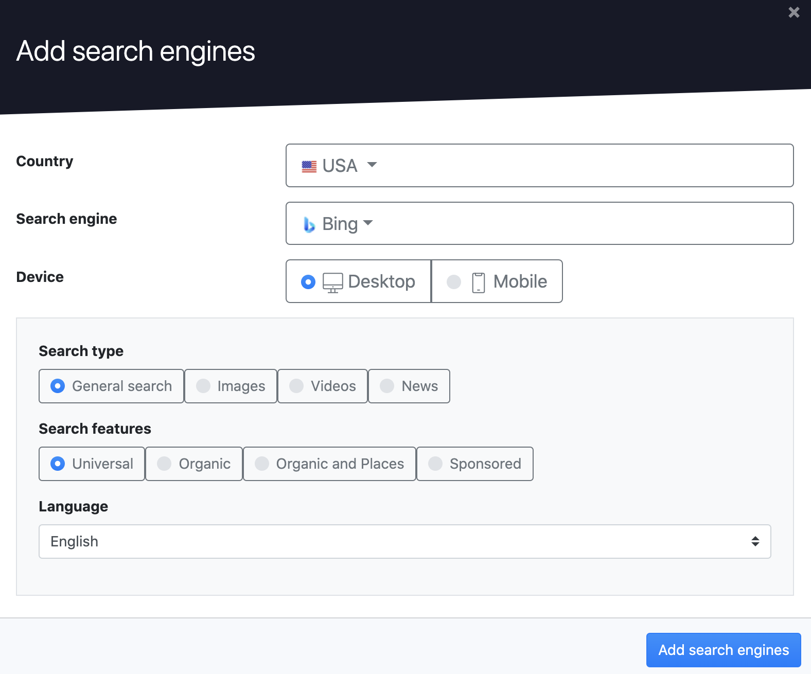 Advanced Web Ranking, Search Engine Modal Improvements