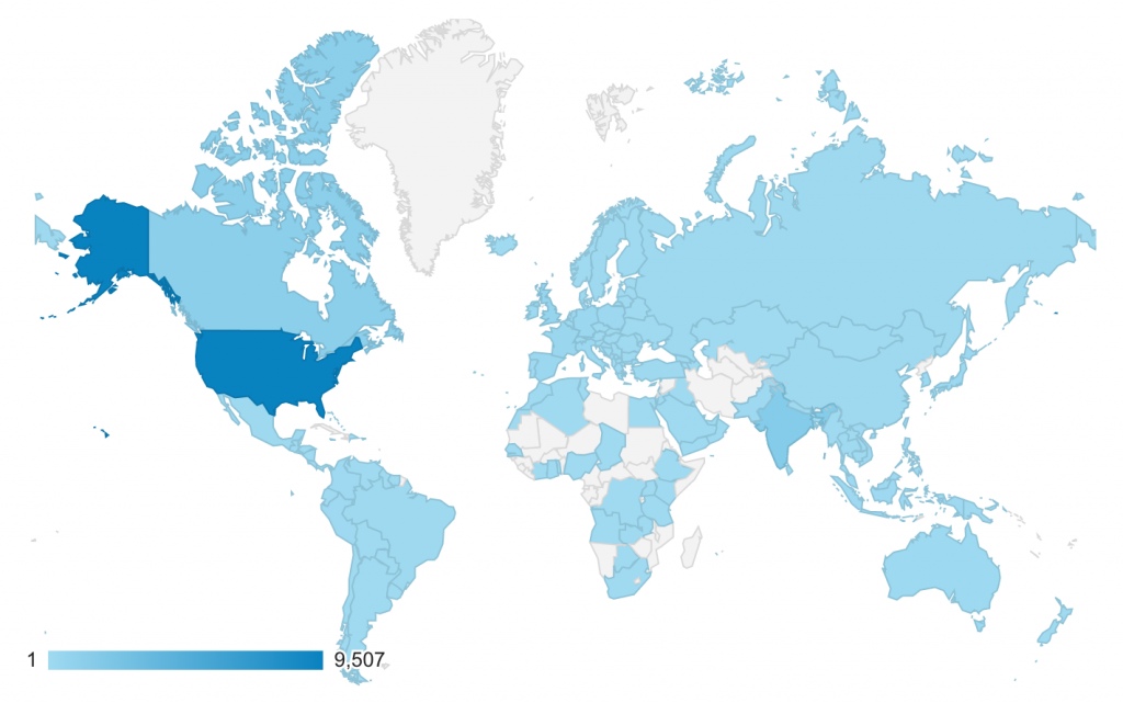 Screenshot with the location and language map report from Google Analytics.