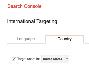 Screenshot with the International Targeting option in Google Search Console.