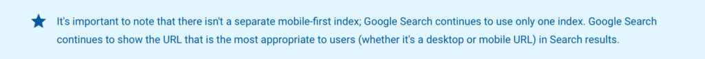 Screenshot of note about mobile-first index