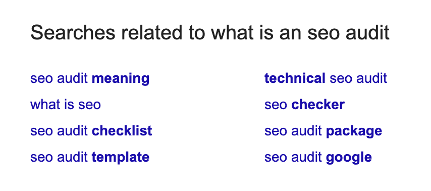 google, searches related to what is an seo audit. 