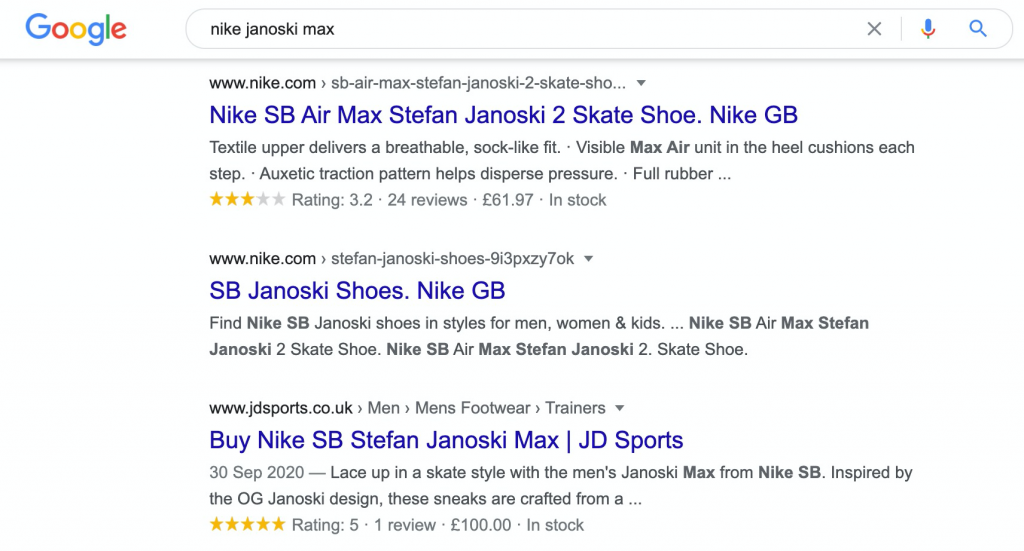 google, nike janoski max search results. 