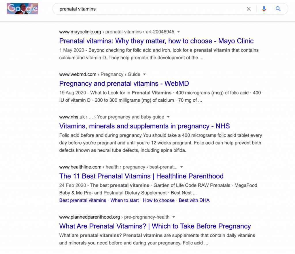 google, prenatal vitamins search results. 