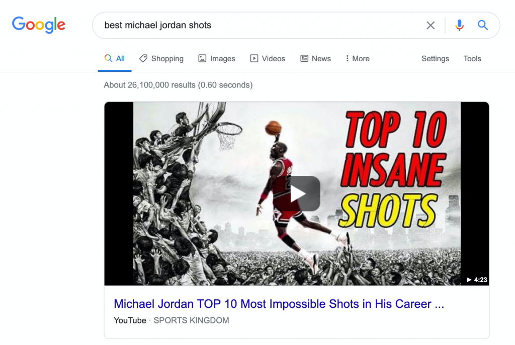 google, best michael jordan shots video search results. 